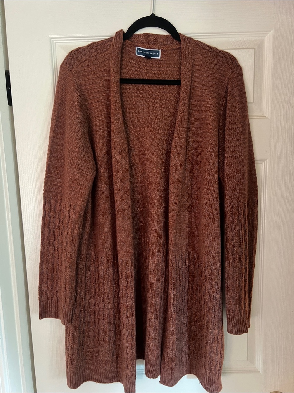 Karen Scott Long Open-Front Cardigan Sweater - Rust